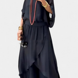 Conjunto Fluid de Două Piese cu Top Larg și Fustă Asimetrică