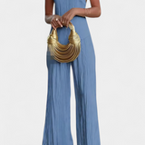 Pilarica Set Plisat cu Top Asimetric Halter și Pantalon Fluid