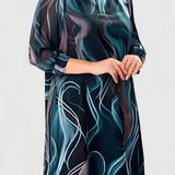 Rochie Almira din Gaze cu Imprimat Ocean Whirl și Design Fluid