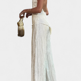 Pilarica Set Plisat cu Top Asimetric Halter și Pantalon Fluid