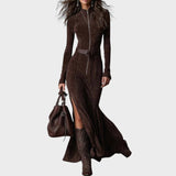 Cayetana | Rochie Lungă din Material Suede