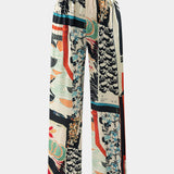 Pantaloni Drepți din Mătase cu Talie Înaltă cu Model Floral