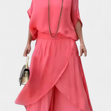 Conjunto Fluid de Două Piese cu Top Larg și Fustă Asimetrică