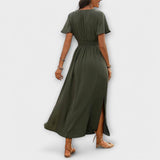 Heather - Elegantna Boho Haljina s V-Izrezom i Dugim Rukavima