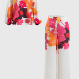 Sybella Set de Două Piese cu Umeri Descoperiți și Pantaloni Largi cu Imprimeu