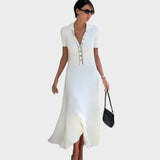 Lídia | Rochie din Tricot cu Decolteu în V și Butoni