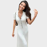 Lídia | Rochie din Tricot cu Decolteu în V și Butoni