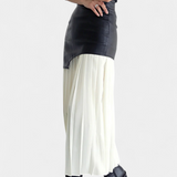 Falda Maxi Asimetrică Noelle din Chifon și Piele Sintetică