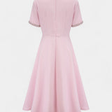 Rochie Midi Acampanată Linda cu Fundă din Cristal și Accente Elegante