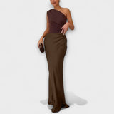 Elegantne maxi haljine s jednim naramenicom i naborkima