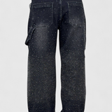 Jeanși Dariya Cargo Balloon cu Strălucire și Aplicații de Pietre Prețioase