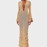 Capri | Rochie Lungă Elegantă din Croșetă cu Accente Strălucitoare