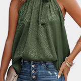 Adela | Top fără Mâneci cu Model de Leopar și Guler Înalt cu Fundiță