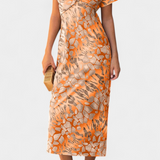 Rochie Triana cu Imprimeu Abstract și Decolteu în V