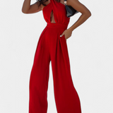 Salopetă Jessica Mono Halter Cruzado fără Spate și Pantaloni Largi