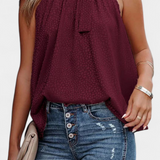 Adela | Top fără Mâneci cu Model de Leopar și Guler Înalt cu Fundiță