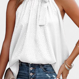 Adela | Top fără Mâneci cu Model de Leopar și Guler Înalt cu Fundiță