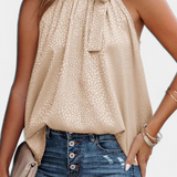 Adela | Top fără Mâneci cu Model de Leopar și Guler Înalt cu Fundiță