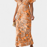 Rochie Triana cu Imprimeu Abstract și Decolteu în V