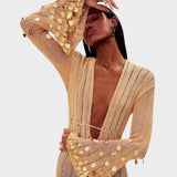 Capri | Rochie Lungă Elegantă din Croșetă cu Accente Strălucitoare