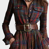 Beatriz™ | Rochie lungă cu imprimeu în carouri