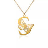 Colier cu inițiale fluture libertate placat cu aur de 18K