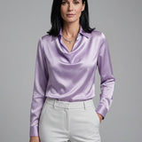 Theresa | Elegantna Saten Bluza s Vodopadnim Izrezom