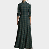 Calipso™ | Rochie lungă tip cămașă cu imprimeu pătrățel verde