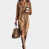 Maria™ | Rochie din catifea de culoare maro