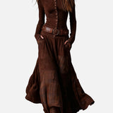 Kalina | Rochie maxi din catifea cu brâu