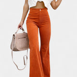 Kiara Pantaloni din Catifea cu Picior Larg și Talie Înaltă