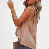 Adela | Top fără Mâneci cu Model de Leopar și Guler Înalt cu Fundiță