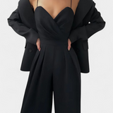 Romily Mono Sexy cu Bretele și Pantalon Larg Elegant