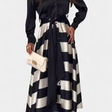 Rochie Lungă Tip Camisero cu Dungi Nessia și Curea