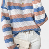 Kristen | Pulover Oversized cu Guler Rotund în Dungi