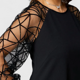 Rochie Neagră Bellezza cu Mâneci din Plasă și Croi Relaxat