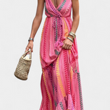 Asunción Rochie Lungă Roz cu Dungi Colorate