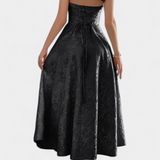 Rochie Midi Gilda din Jacquard cu Spate Decupat și Talie Înaltă