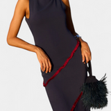 Rochie Midi Bodycon Orfila cu Detalii din Voal și Franjuri Contrastante