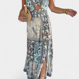 Rochie Lungă Edurne cu Imprimeu și Decolteu Strapless