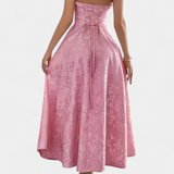 Rochie Midi Gilda din Jacquard cu Spate Decupat și Talie Înaltă