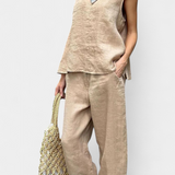 Leona Set Vestă și Pantalon Fără Mâneci din Bumbac și In