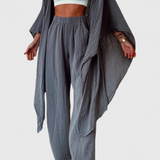 Henley Conjunto Casual de Două Piese cu Cardigan