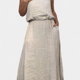 Meliora Set din In și Bumbac cu Vestă Fără Mâneci și Fustă