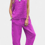 Leona Set Vestă și Pantalon Fără Mâneci din Bumbac și In