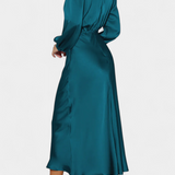 Rochie Maxi Cecila cu Guler Înalt și Detalii Florale