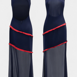 Rochie Midi Bodycon Orfila cu Detalii din Voal și Franjuri Contrastante