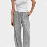Elva Pantaloni din Lentejole cu Talie Înaltă și Croi Relaxat