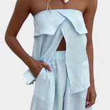 Oriana Conjunto Fără Curea cu Fustă cu Abertură în Culoare Uniformă