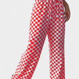 Pantaloni Hilaria cu Picioare Largi și Model Caro